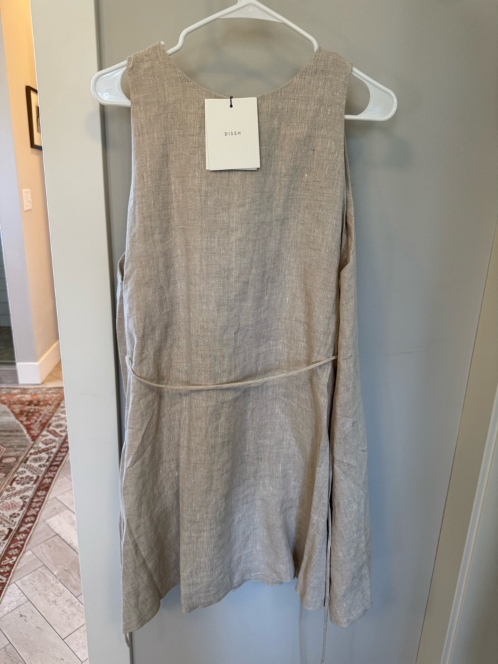 DISSH Natural Linen Midi Tie-Waist Dress